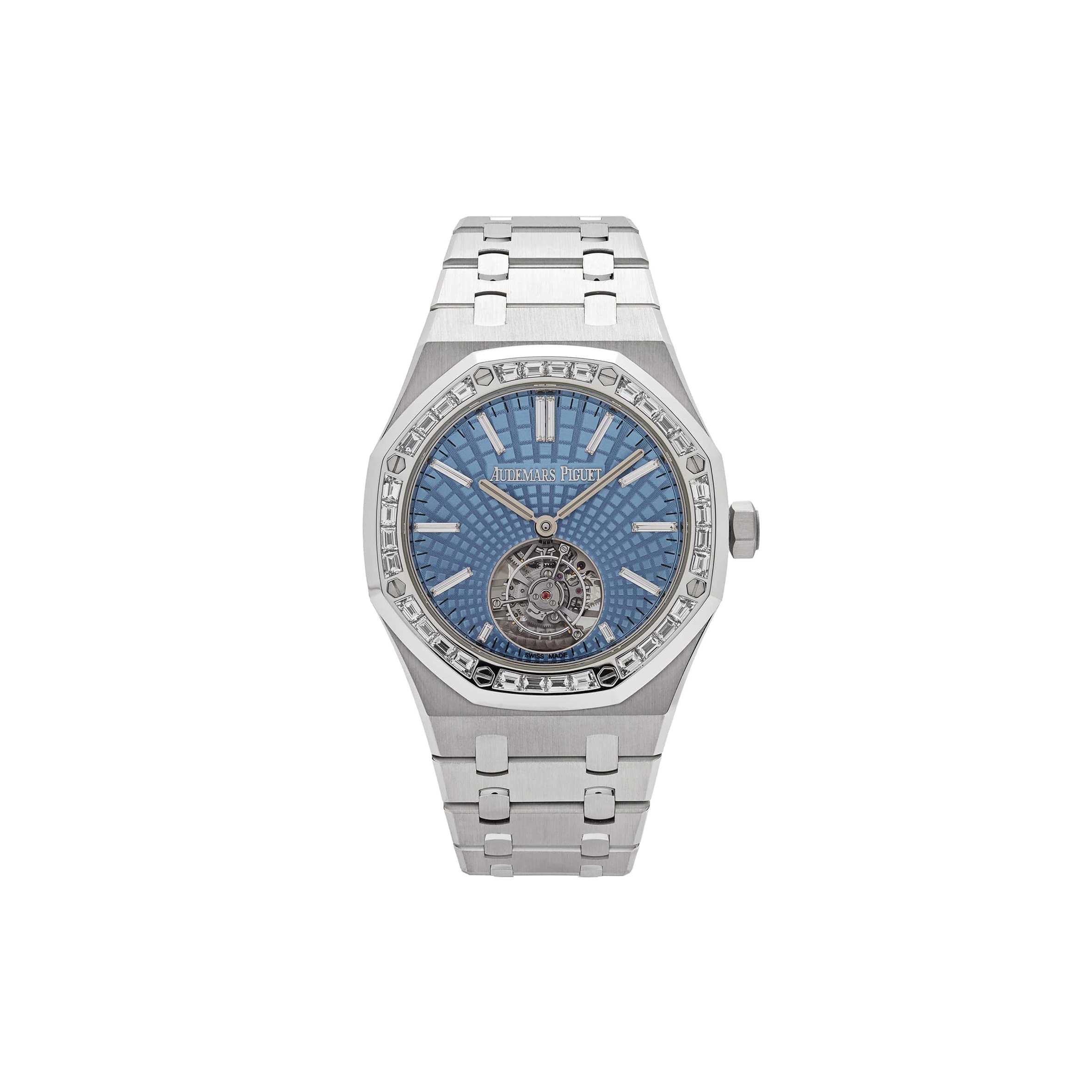 AUDEMARS PIGUET ROYAL OAK SELFWINDING FLYING TOURBILLON PLATINUM LIGHT BLUE DIAL 41MM WATCH 26535PT.ZZ.1220PT.01